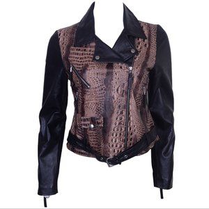 Women's Zip Up Buckle Belted Leather Moto Jacket